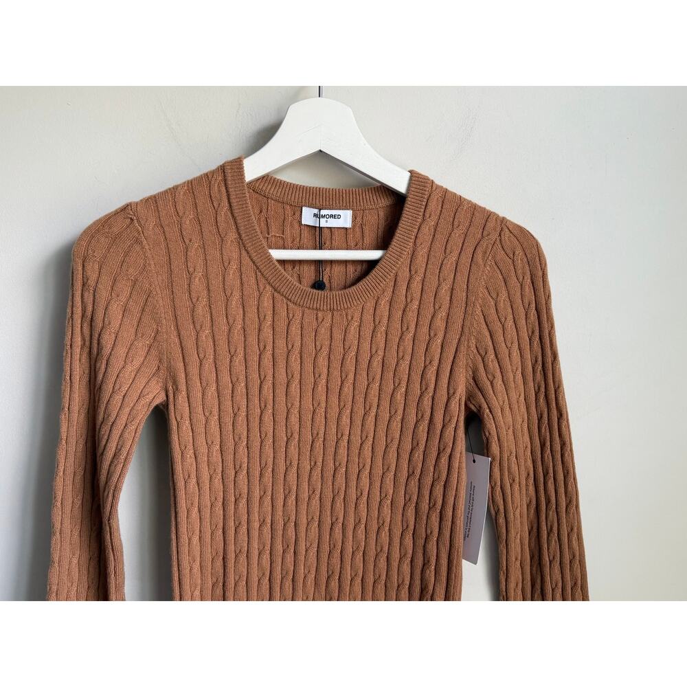 Rumored Wool/Cashmere Blend Crew Neck Cable Knit Polo Club Sweater Camel S NWT - Picture 3 of 10